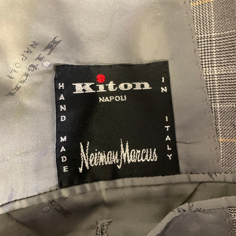 KITON Chest Size 44 Grey Yellow Plaid Cashmere Notch Lapel Sport Coat