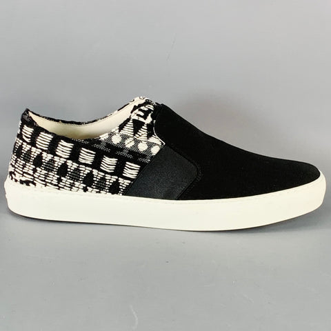CHANEL Size 9 Black White Woven Canvas Slip On Lace-Up Sneakers