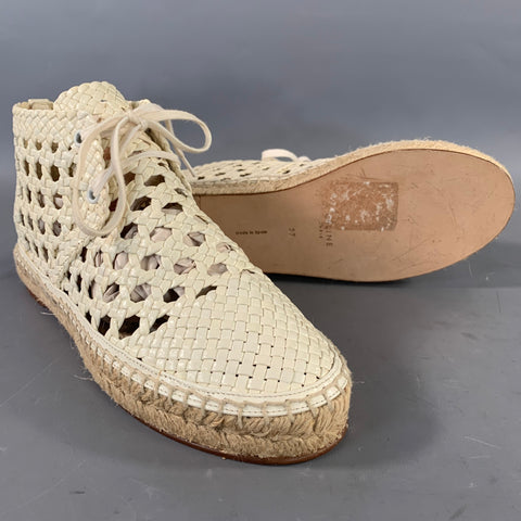 CELINE Size 7 White Woven Espadrille Laces