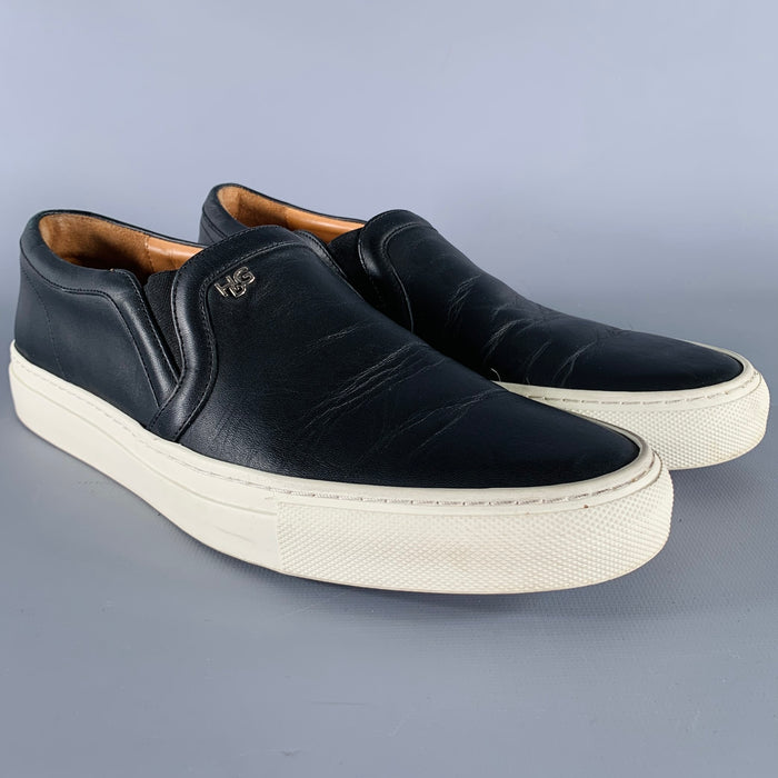 GIVENCHY Size 8 Black White Leather Slip On Sneakers