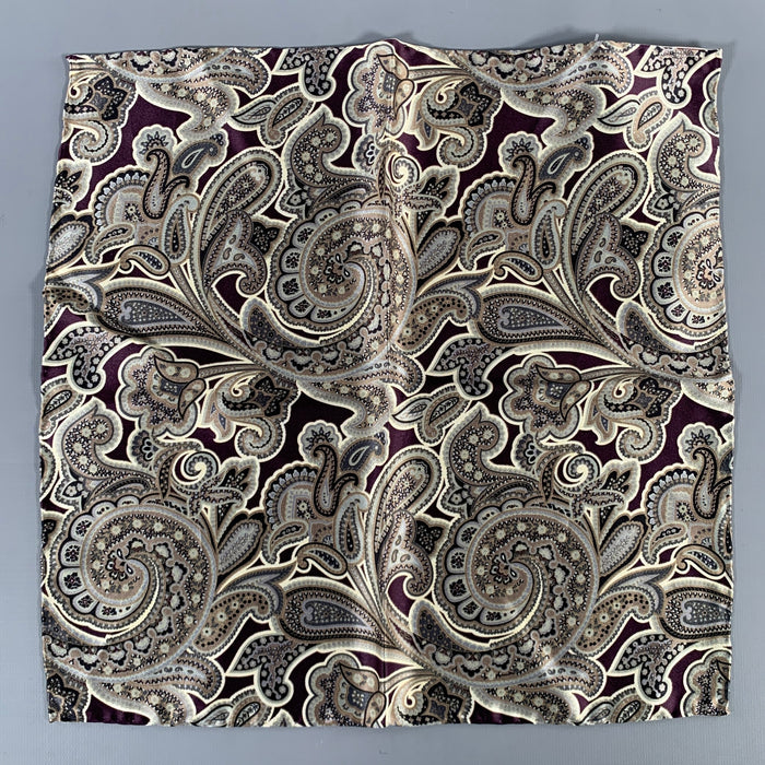BRIONI Grey Brown Paisley Silk Pocket Square