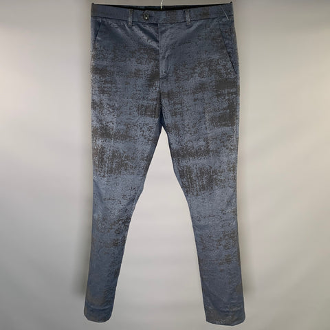 JOHN VARVATOS Size 32 Navy Black Jacquard Cotton Blend Trouser Cut Dress Pants