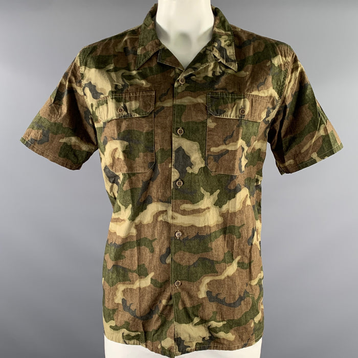 RRL by RALPH LAUREN Size XL Green Brown Camo Cotton Camp Short Sleeve Shirt