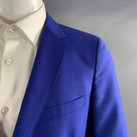 JIL SANDER Chest Size 42 Blue Cobalt Wool & Mohair Notch Lapel Sport Coat