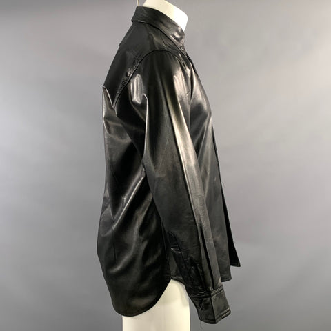 PAUL SMITH Size M Black Leather Button Down Long Sleeve Shirt