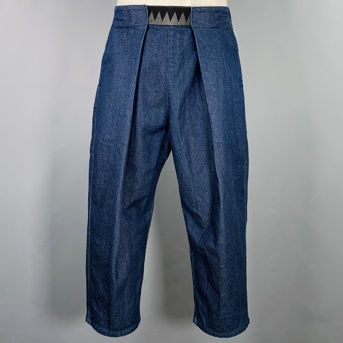 KAPITAL Size L Easy Beach Go Blue Cotton Adjustable Drop Crotch Casual Pants