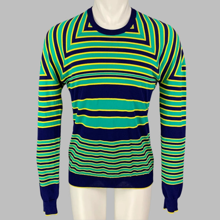 JIL SANDER x RAF SIMONS SS11 Size M Green Blue Stripe Cotton Crew Neck Pullover