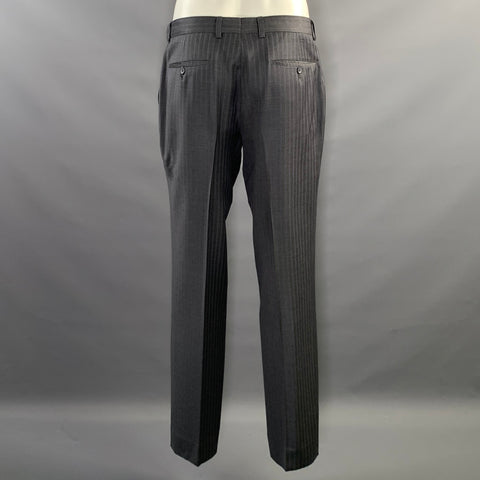 E-RAVE CUSTOM SHOP Chest Size 42 Grey Blue Pinstripe Wool Notch Lapel 34 33 Suit