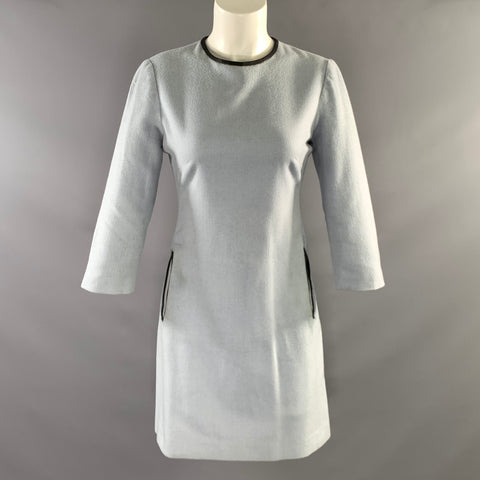 OSCAR Size 6 Black Light Blue Wool & Cashmere Knee Length Dress