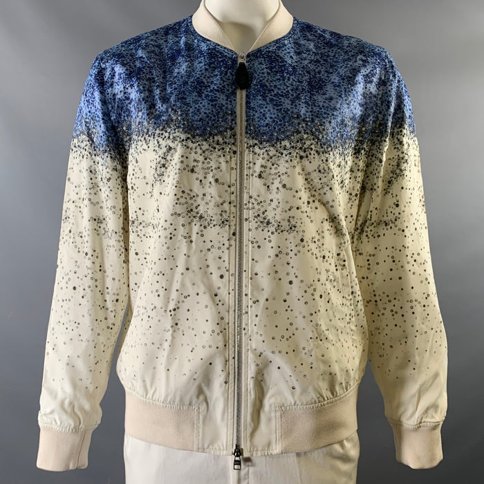 ALEXANDER MCQUEEN Size 46 Off White Blue Print Viscose Bomber Jacket