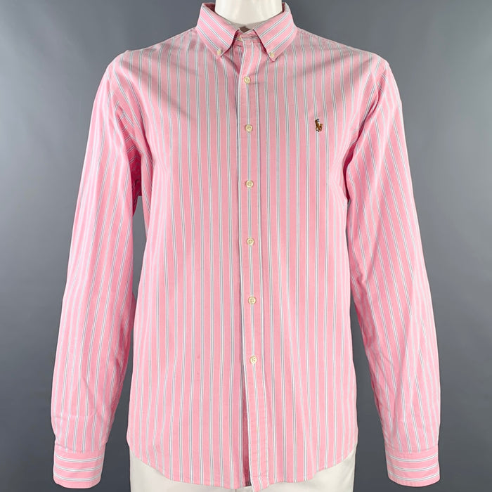 RALPH LAUREN Size XXL Pink White Stripe Cotton Button Down Long Sleeve Shirt