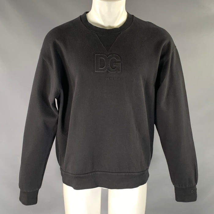 DOLCE & GABBANA Size M Black Logo Cotton Blend Crew-Neck Sweatshirt