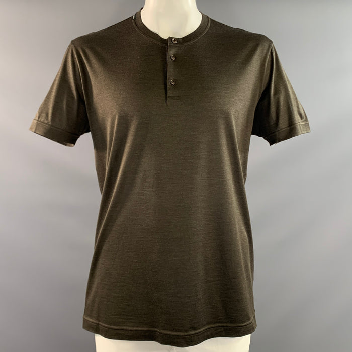 DOLCE & GABBANA Size XL Brown Silk Henley T Shirt