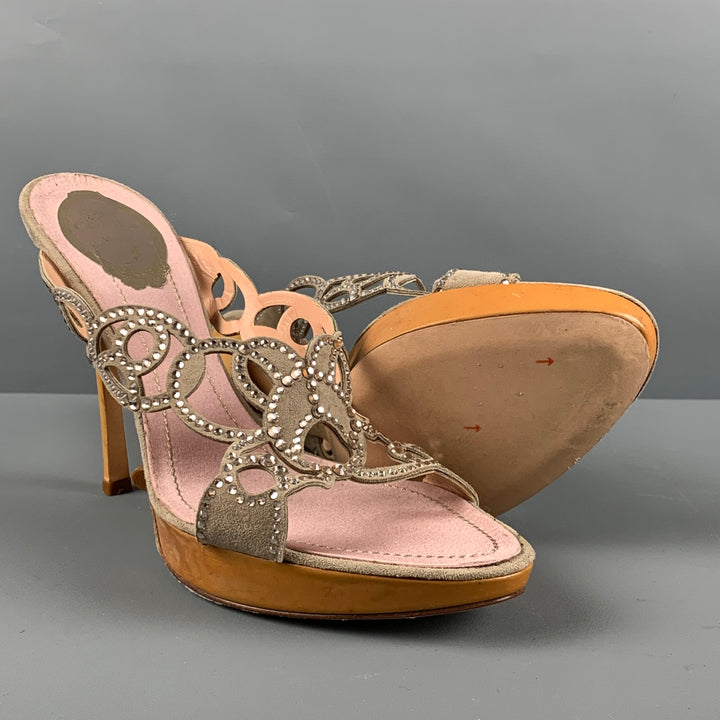 RENE CAOVILLA Size 10.5 Grey Pink Suede Cut Out Platform Sandals
