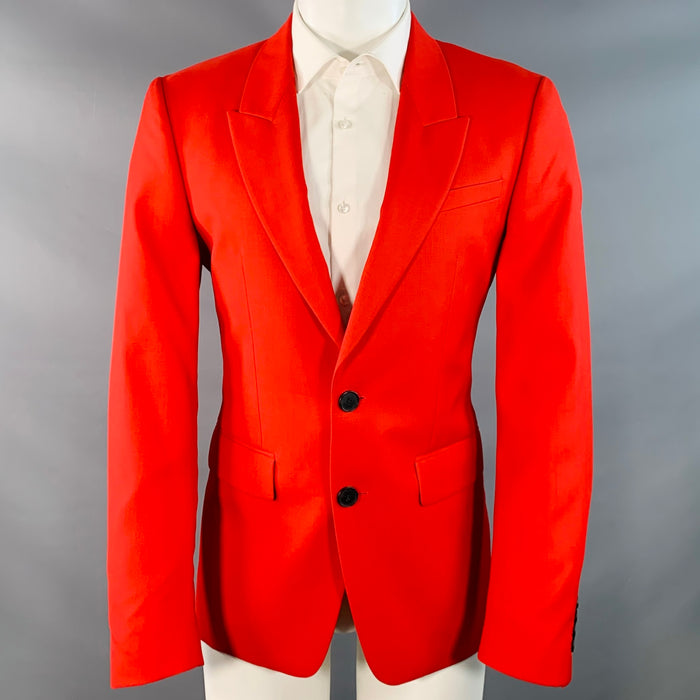 GIVENCHY Size 40 Red Wool Twill Peak Lapel Sport Coat