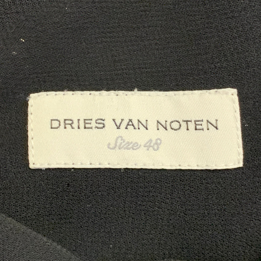 DRIES VAN NOTEN Size S Black Sheer Beaded Hibiscus Floral Viscose Long Sleeve Shirt