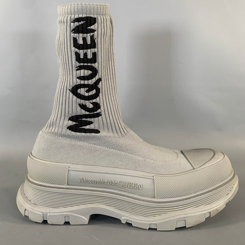 ALEXANDER MCQUEEN Size 9 Grey Ribbed Wool Blend Pull On Boots
