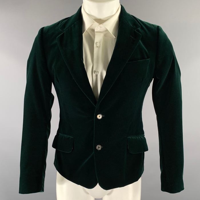 DRIES VAN NOTEN Size 36 Green Emerald Velvet Cotton Sport Coat