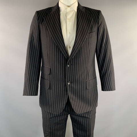 GUCCI Chest Size 42 Black Light Grey Pinstripe Wool Notch Lapel 36 28 Suit