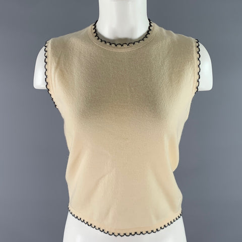 CHANEL Size M Cream Black Cashmere Blend Cropped Sweater Top