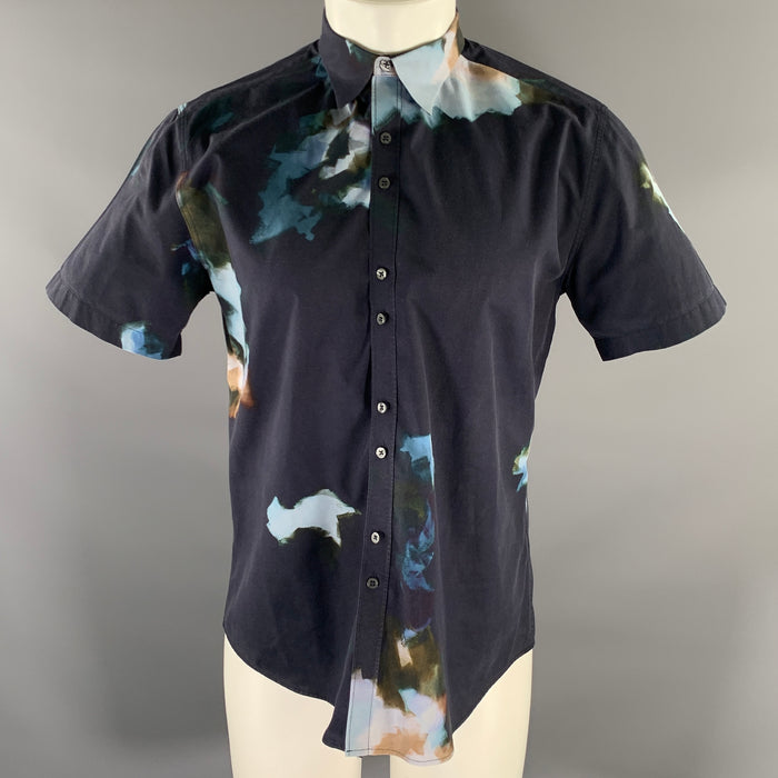 PS by PAUL SMITH Size L Navy Abstract Cotton Short Sleeve Shirt