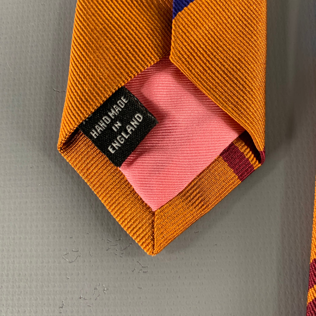 BEN SILVER Orange Blue Red Diagonal Stripe Twill Tie
