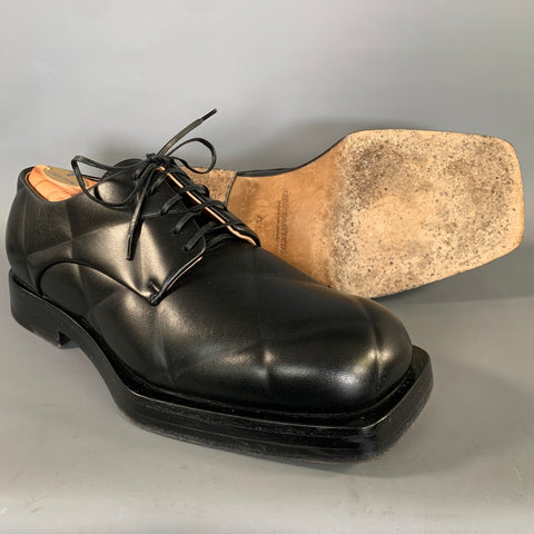 BOTTEGA VENETA Size 9 Black Quilted Leather Square Toe Lace Up Shoes