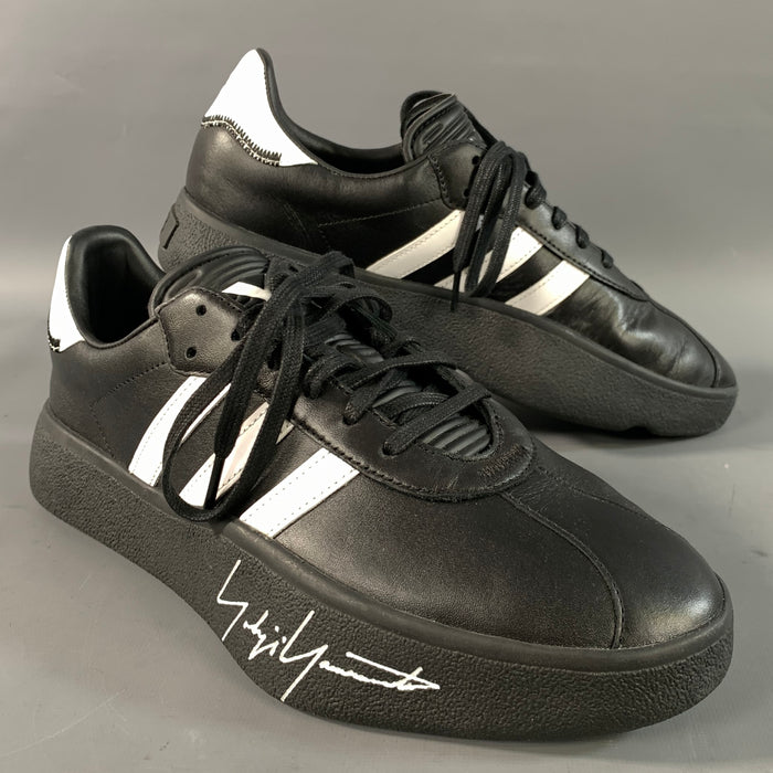Y-3 Size 9.5 Black White Leather Lace Up Sneakers