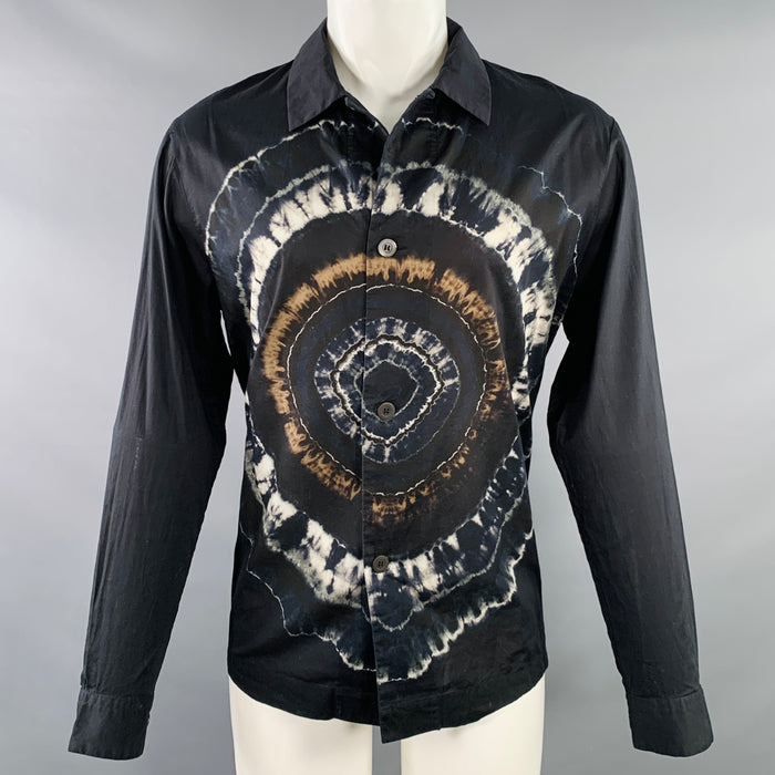 DRIES VAN NOTEN FW19 Size M Black Grey White Tie Dye Circle Cotton Long Sleeve Shirt