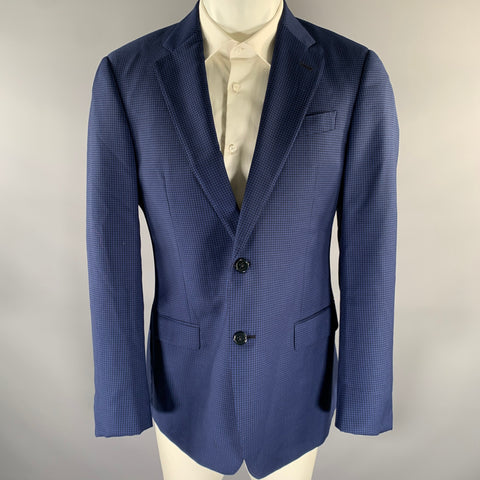 ARMANI COLLEZIONI Size 40 Blue Black Houndstooth Wool Sport Coat