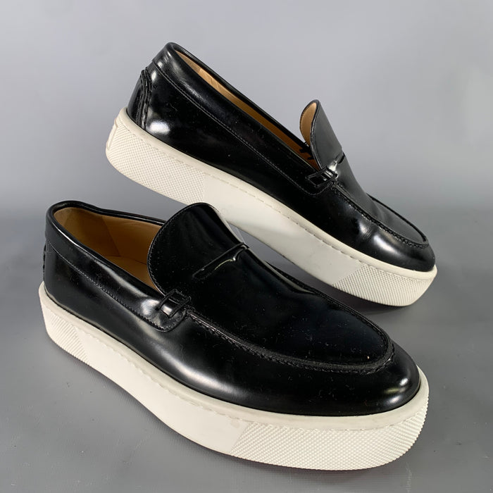 CHRISTIAN LOUBOUTIN Size 6 Black Red Color Block Leather Yacht Loafers