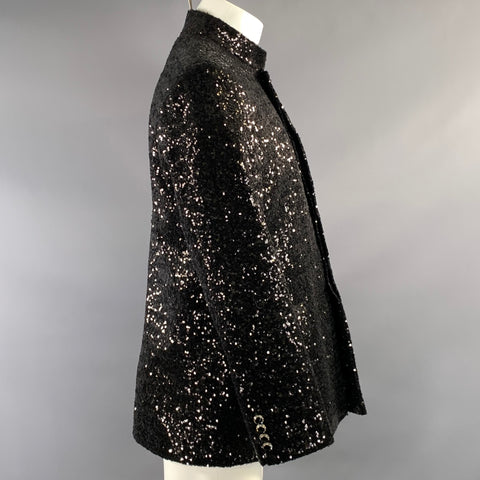 CUSTOM MADE Size M Black Sequined Nehru Collar Jacket