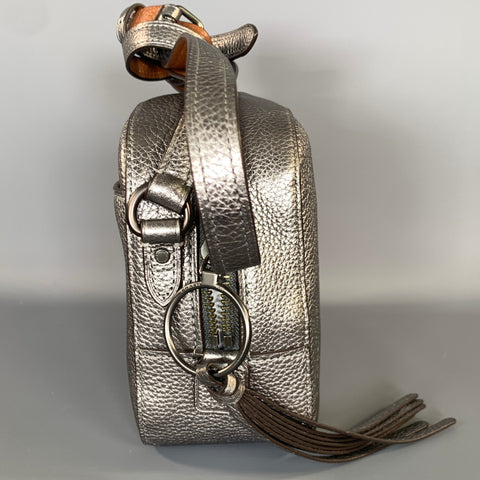 COACH Tan Gunmetal Pebble Grain Leather Shoulder Bag