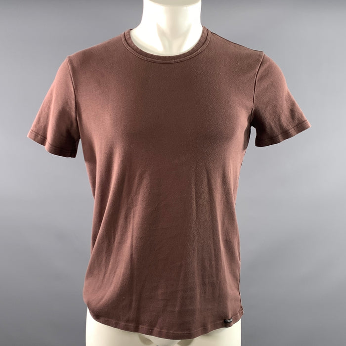 TOM FORD Size M Burgundy Solid Cotton Blend Crew Neck T-shirt