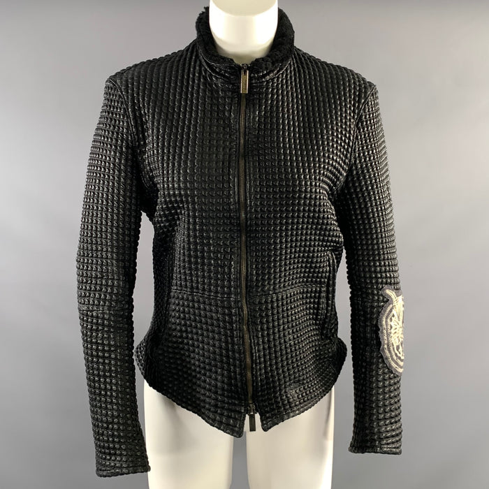ARMANI COLLEZIONI Size M Black Leather Textured Zip Up Jacket