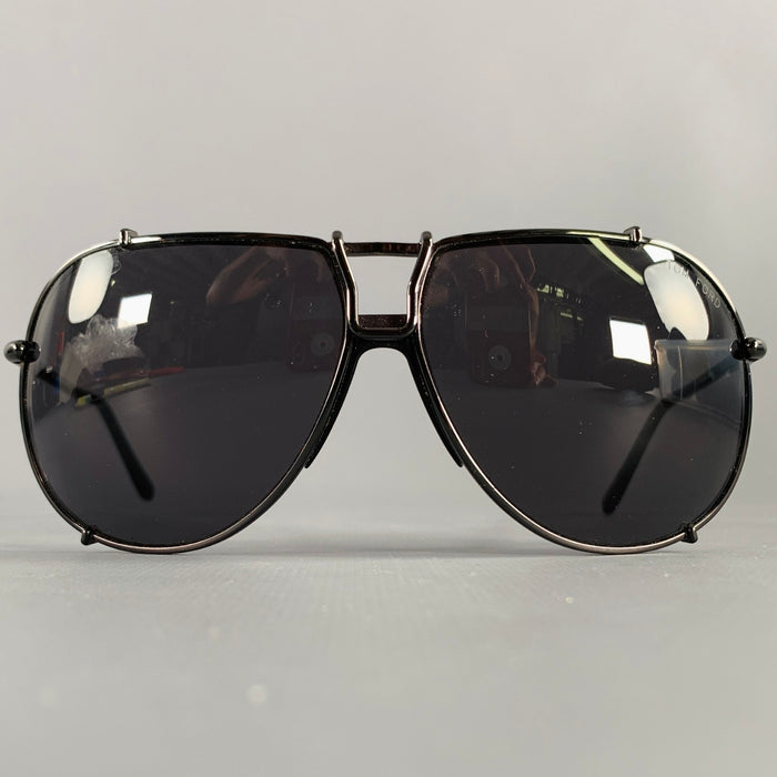 TOM FORD Luca Black Metal Acetate Aviator Sunglasses