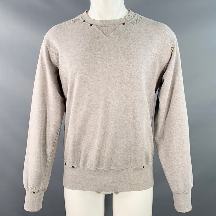 YVES SAINT LAURENT Size M Heather Grey Cotton Distressed Studded Sweatshirt