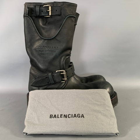BALENCIAGA Size 8 Black Leather Motorcycle Boots