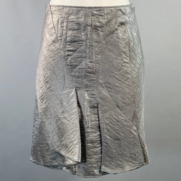 CHRISTIAN DIOR Jupe plissée en mélange de lin métallisé argenté Taille 4