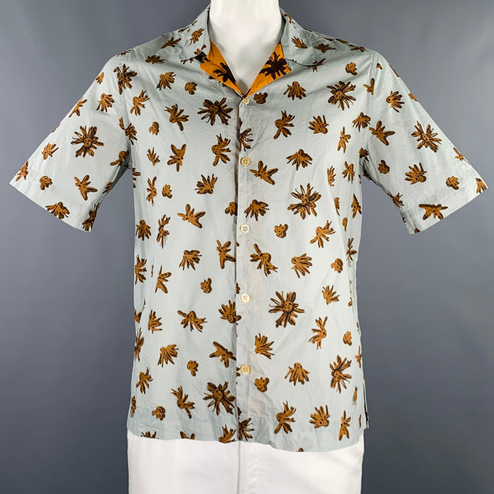 PAUL SMITH Size XL Light Blue Orange Floral Organic Cotton Short Sleeve Shirt