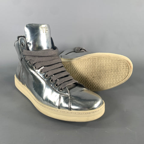 TOM FORD Size 7 Silver Metallic Leather High Top Sneakers