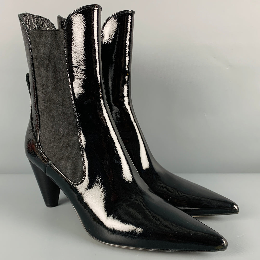 AEYDE Size 10 Black Patent Leather Pointed Toe Boots