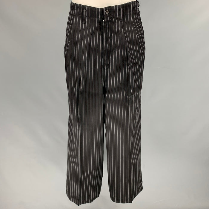 COMME des GARCONS 1980s Size S Black White Rayon Stripe Wide Leg Dress Pants