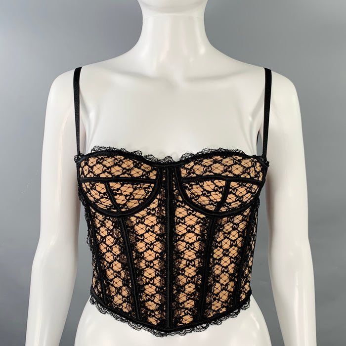 GUCCI Size XS Black Nude Cotton Blend Monogram Bustier Dress Top