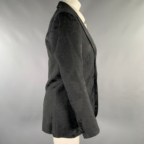 DIOR HOMME Chest Size Black Floral Polyester Blend Tuxedo Sport Coat