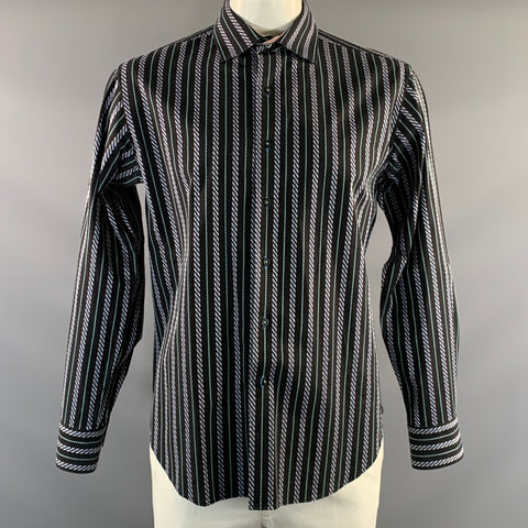 ROBERT GRAHAM Size L Black Blue Stripe Cotton Button Up Long Sleeve Shirt