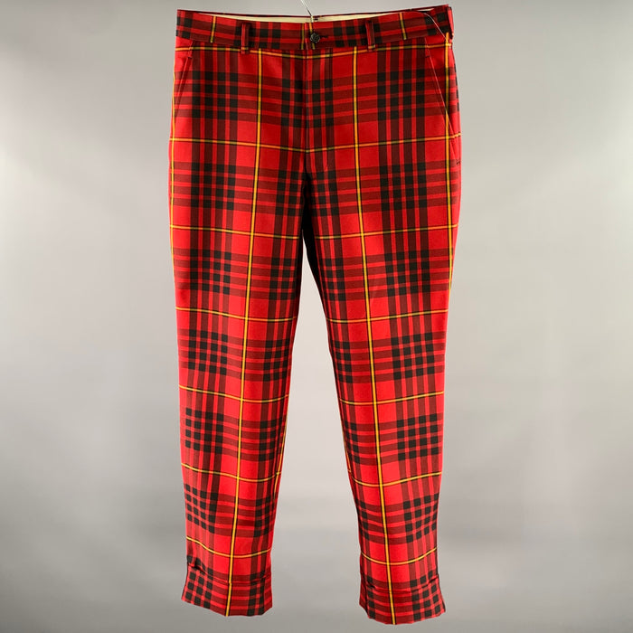 COMME des GARCONS HOMME PLUS Size M Red Black Yellow Tartan Pants