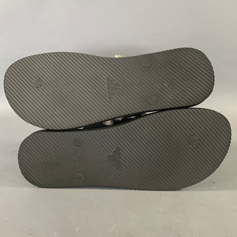 BALENCIAGA Size 11 Black Silver Studded Flip flops Sandals