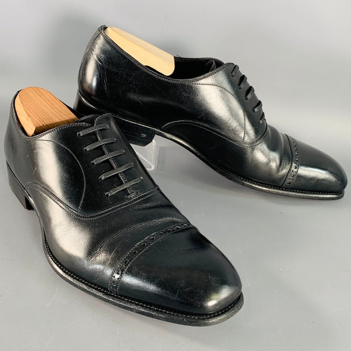 TOM FORD Size 10 Black Leather Cap Toe Oxford Lace-Up Shoes