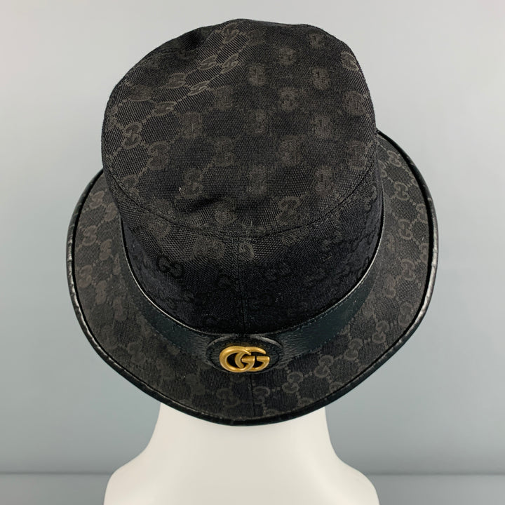 GUCCI Size S Black Gold Logo Polyester Blend Leather Hats